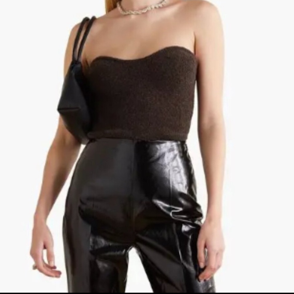 NANUSHKA Meo Strapless Merino Wool Blend Boucle Top in Brown Col NWT Size L